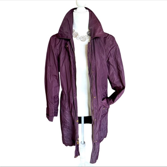 Ellen Tracy Plum Colored Raincoat w/Drawstring Waist - Picture 1 of 9